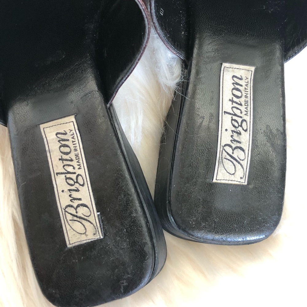 Brighton Button Slip On Brown Leather Sandal Mule - Picture 7 of 11